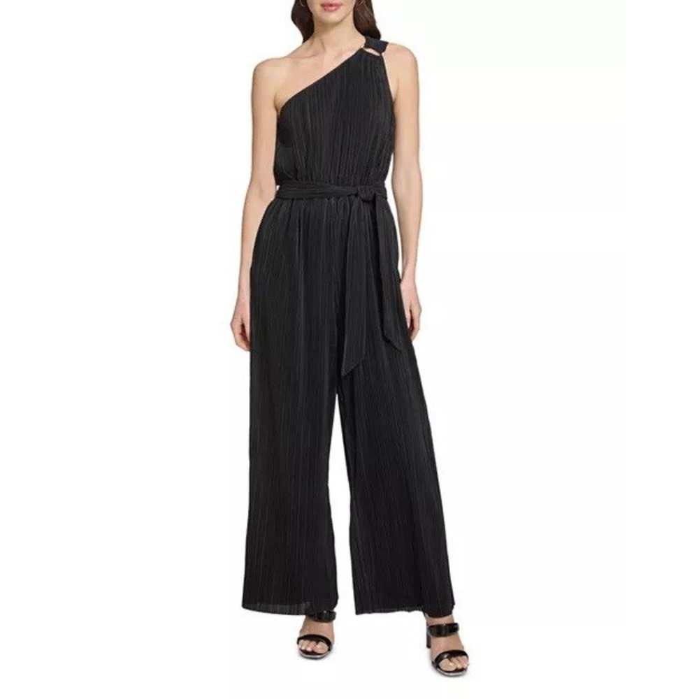 DKNY Women's Black One Shoulder Tie Waist Jumpsuit‎ Size XL